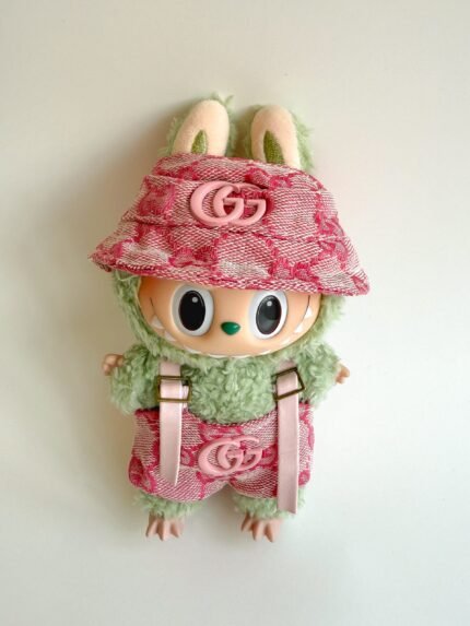 Labubu Pink Monogram Bucket Hat & Overalls Set - GG Inspired